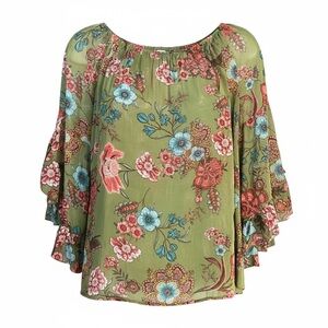 Bila Floral Blouse in Green and Blue